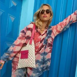 Craie Studio | Sunflower Yellow Leather & White Macrame-Cotton Blend Weave Bag